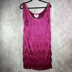 Jerry Beck Fashion Flapper Dress Womens Large Pink‎ Fringe Cosplay Party Gatsby